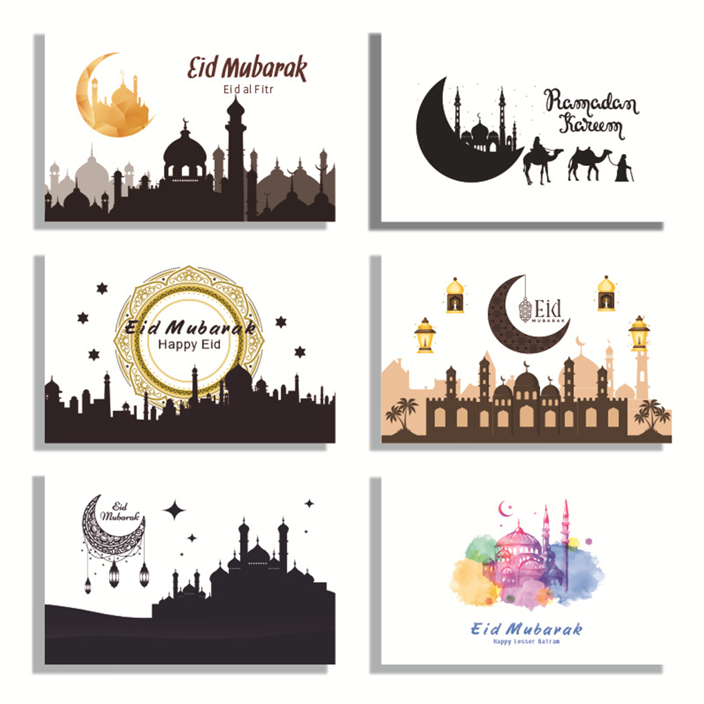 Ensemble de cartes de vœux pour l&#39;aïd al-fitr, carte postale d&#39;anniversaire, de fête, décor de Ramadan, du Ramadan, 6 pièces