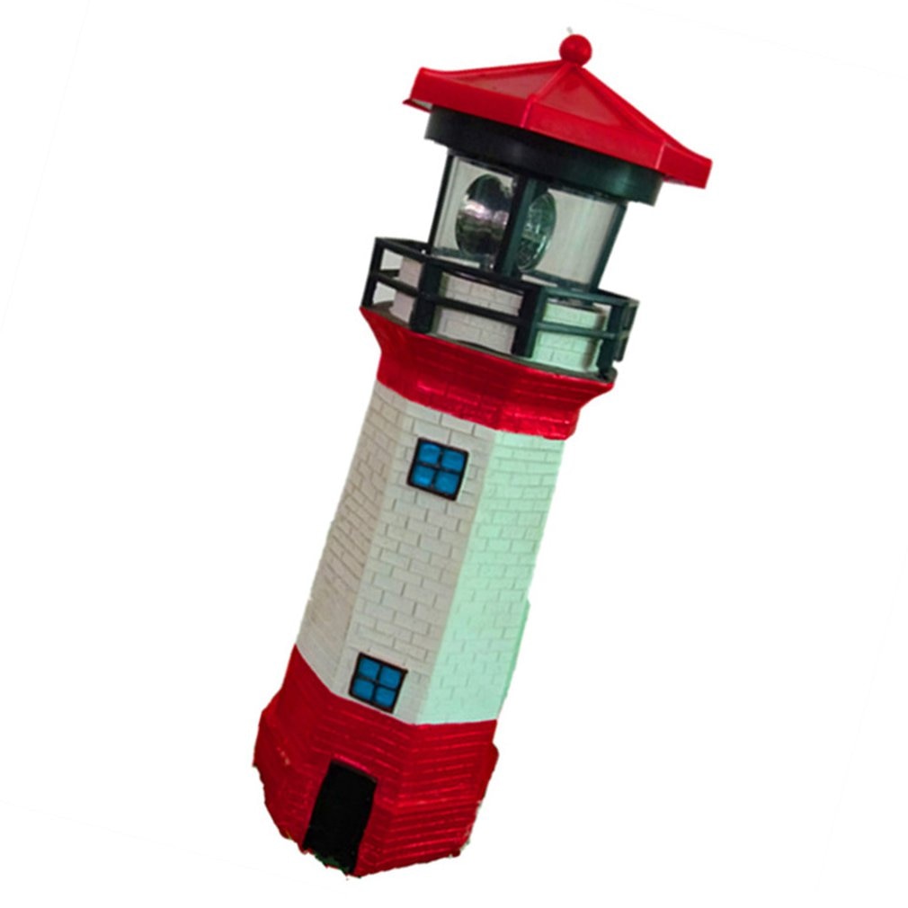 Solar-Powered * Statue With Rotating Light - Weather-Resistant, Red & White Striped Design For Garden, Patio, Yard, And Lawn Decor, Lawn Ornament|Rotating Light Feature|Durable Resin Construction