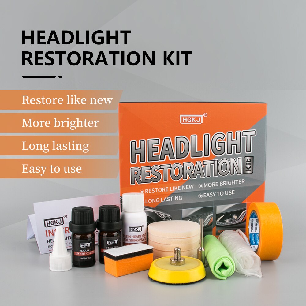 Hgkj strålkastare restaurering kit polering strålkastare ljusare diy för bil strålkastare reparation verktyg bil ljus rengöringsmedel