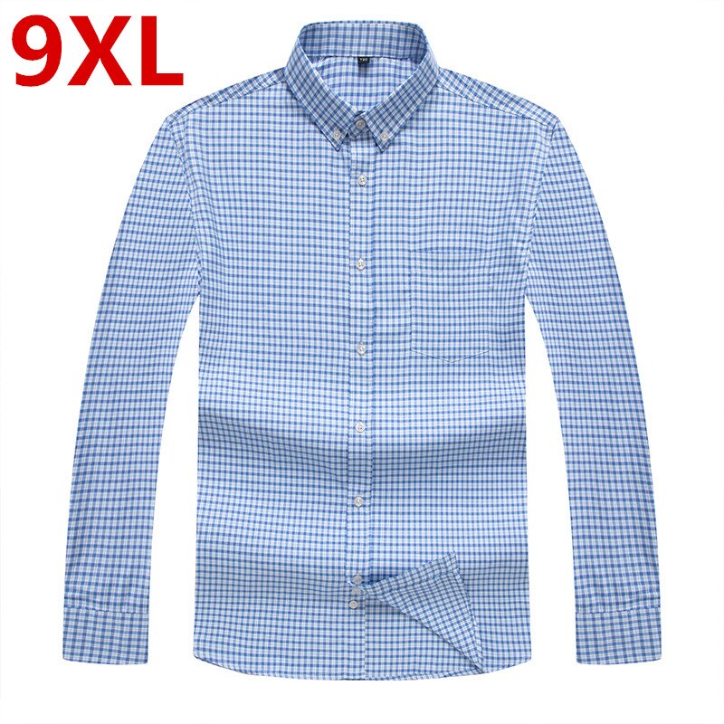 10XL plus size Men's Plaid Cotton Casual Shirts Office Long Sleeve Brand Male Luxury Dress Shirts