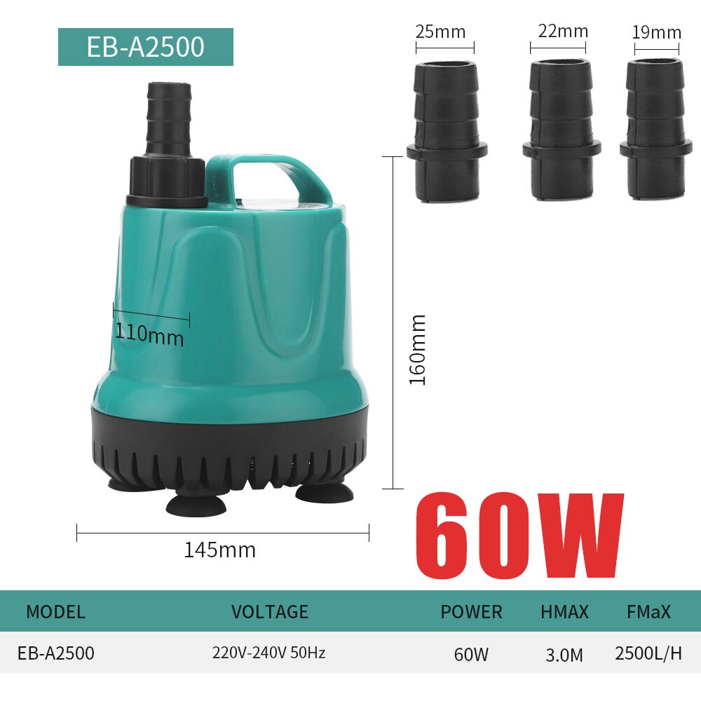 Submersible Fish Tank Pump 360° Aquarium Bottom Suction Filter 5w-60w Silent Bottom Suction Pump Aquarium Suction Pump: EB-A2500 60w
