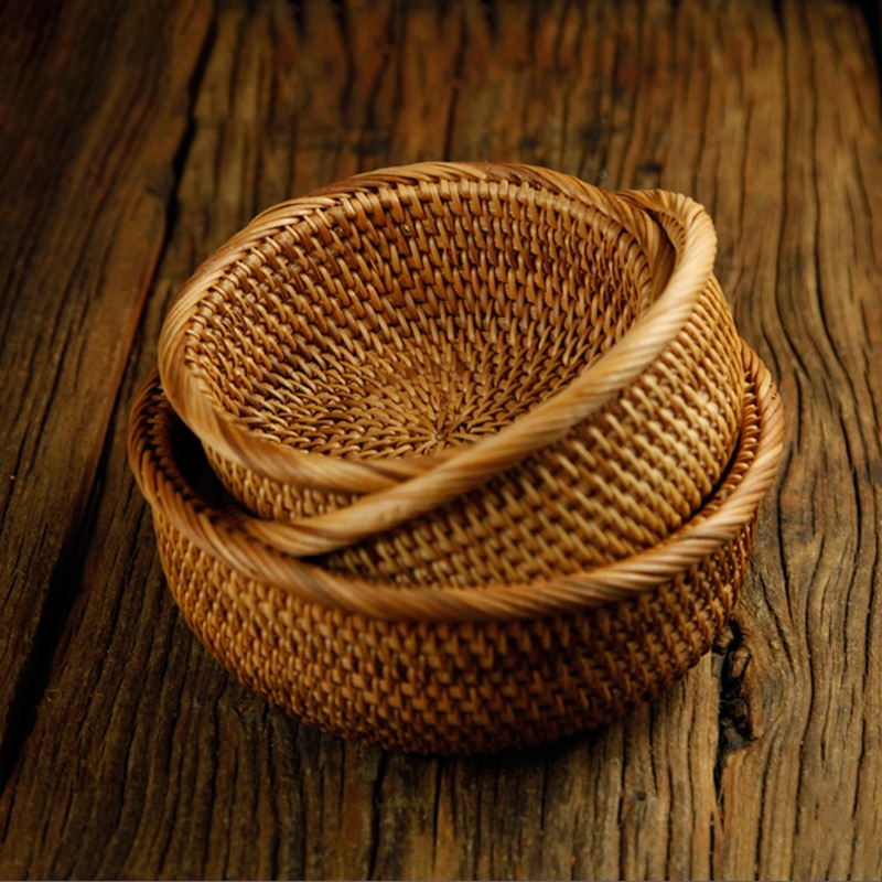 3st Handgemaakte Rotan Broedmand Set - Ronde Geweven Opbergmand voor Voedsel, Fruit, Groenten