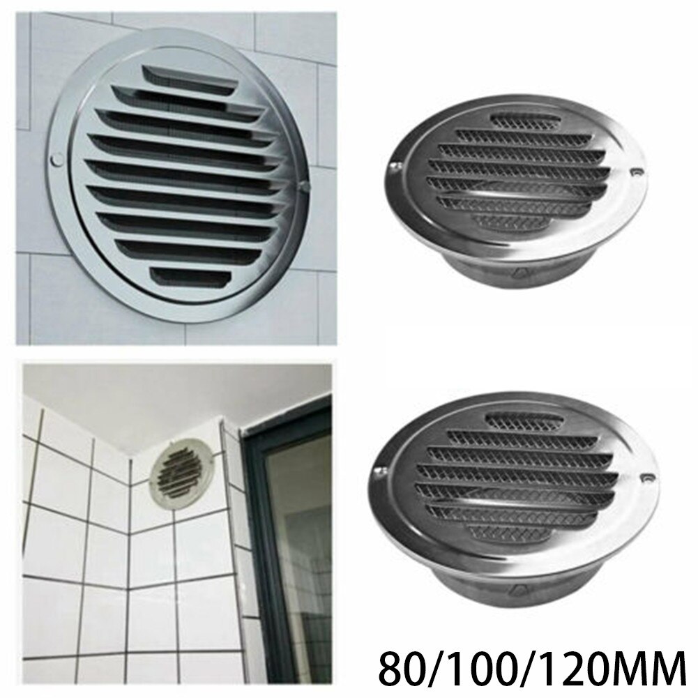 80mm/100mm/120mm Flat Round Air Vent Grill Stainless Steel Cover Louver Air Vent Silver Thicken Anti Mosquito Air Vent