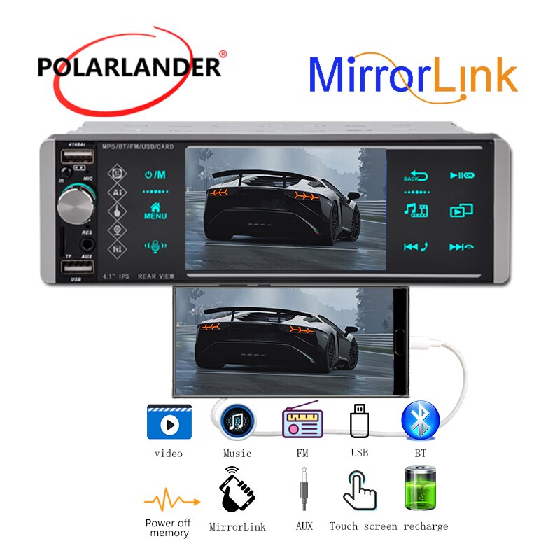 5.1 Inch 1 Din MP5 Auto Radio Kleurrijke Verlichting 12V Usb Aux Bluetooth Handsfree Bellen Ondersteuning Ai rm Rmvb MP3 Wma 720P 4 Kanalen: 4168A without camera