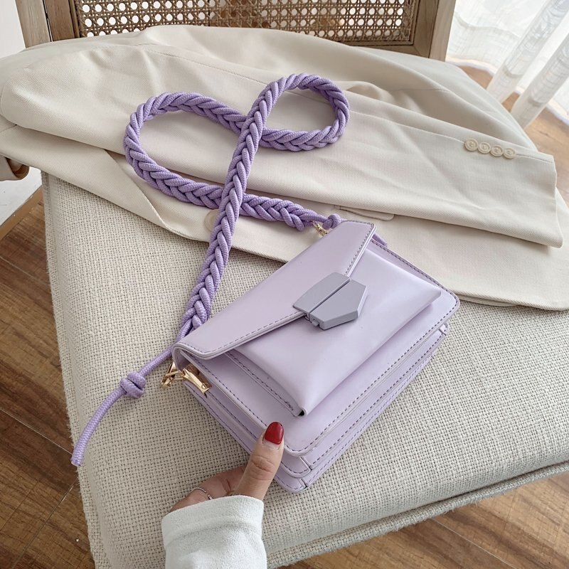 Solid Color PU Leather Sac A Main Femme purple Crossbody Bags For Women Summer Small Shoulder Handbags Female Chain Bag: Purple