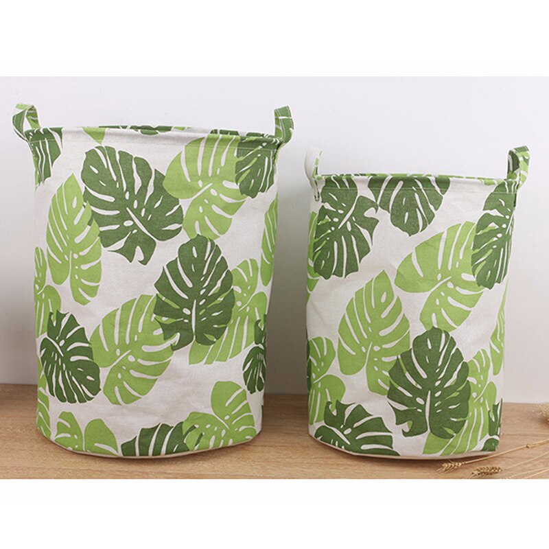 Green Tree Pattern Toy Storage Bucket Cotton And Linen Foldable Dirty Clothes Basket Home Decoration Storage Bucket