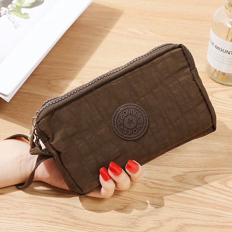 Adisputent Womens Wallets Solid 3 Layer Canvas Phone Bag Purse Short Wallet Three-Layer Zipper Coin Card Key Purse Fast: coffee 2 A