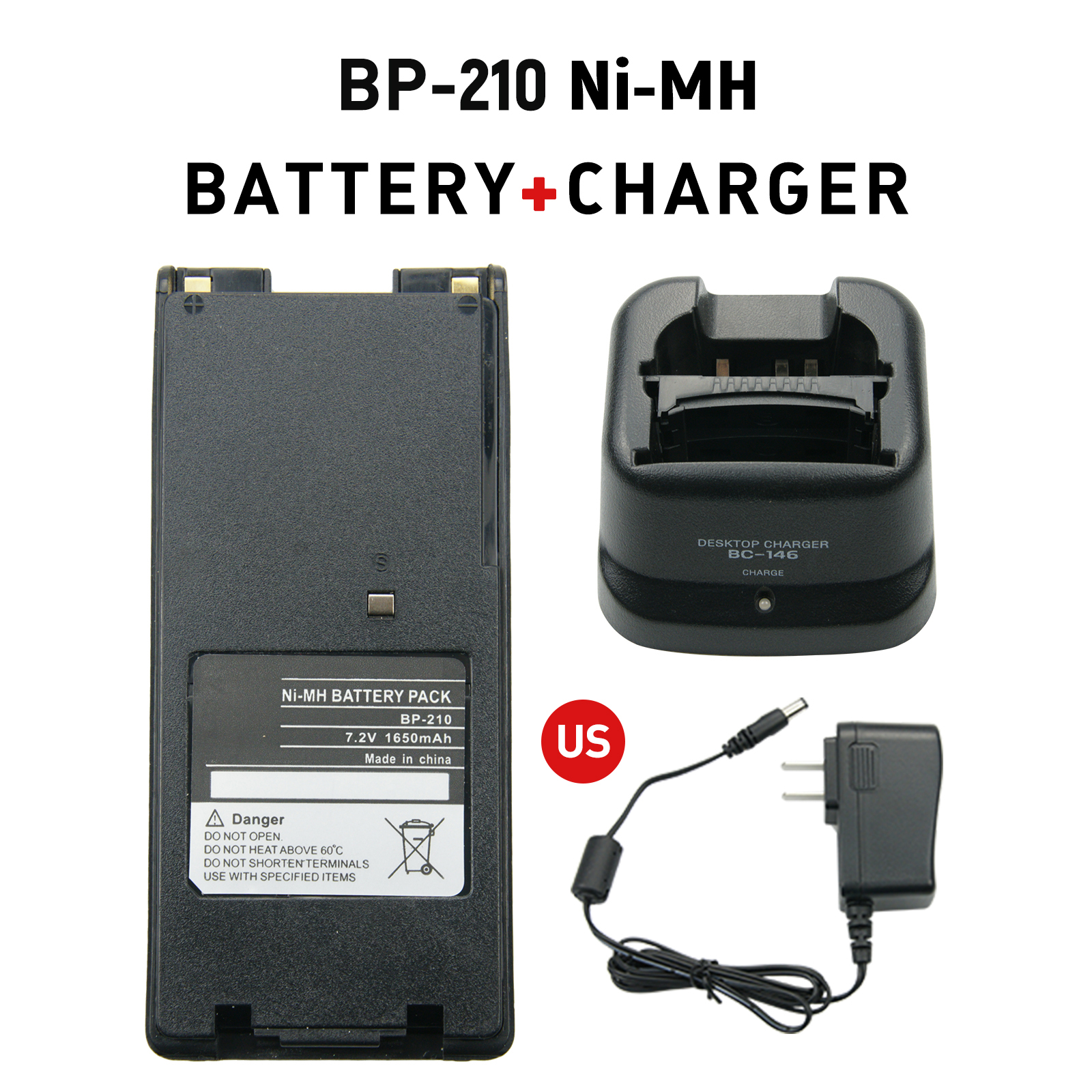 Batteria radio bidirezionale sostitutiva da 1650 mAh BP-209 BP-210 BP-222 BP-209N BP-210N BP-222N per radio ICOM IC-F11 IC-F21 IC-V8: Rosso