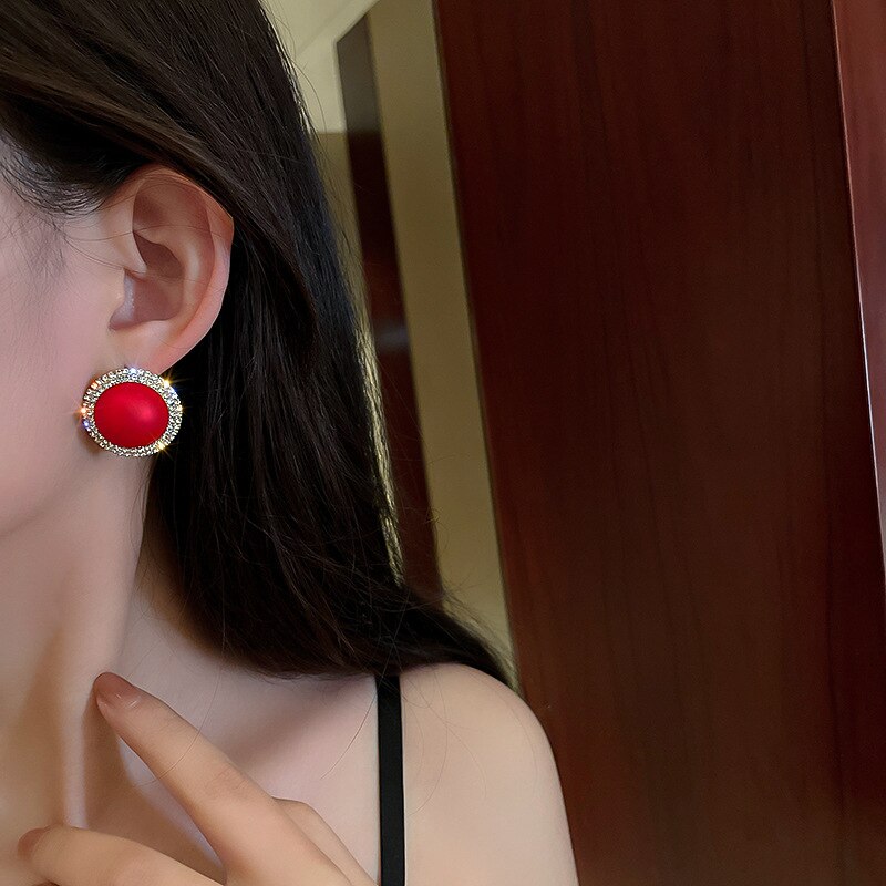 Pendientes de cristal con forma de bola para mujer y niña, aretes pequeños con forma de corazón y Bola de Color rojo geométrico, Circonia cúbica, zirconia, circonita, zirconita, , boda