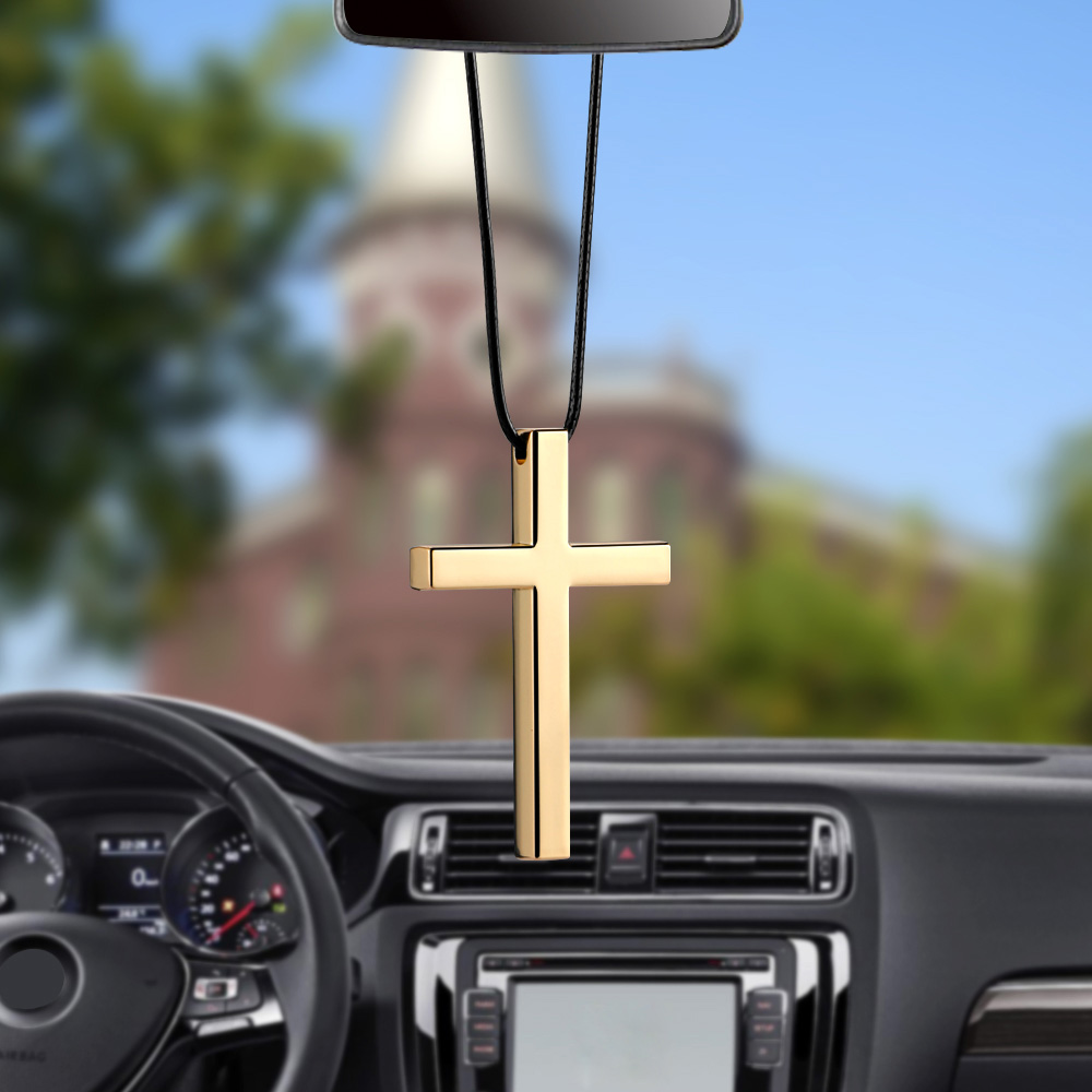 Bil vedhæng interiør metal kryds jesus kristen religiøs bakspejl ornament hængende dingle charme bil styling biler: Guld