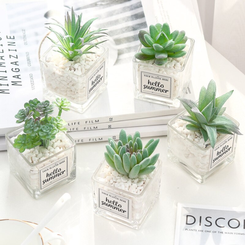Planta de simulación nórdica, Mini planta suculenta en maceta, péndulo , botella de vidrio de piedra verde, planta decorativa de escritorio en maceta