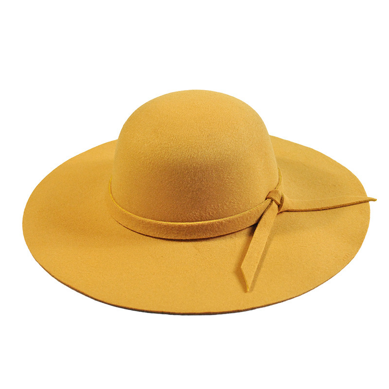 ¡Novedad! Sombrero Pillbox YIFEI, bombín Fedora sombrero de fieltro de ala ancha para mujer, gorra con lazo flexible para el sol, sombrero grande para mujer, 10 colores para exteriores: yellow