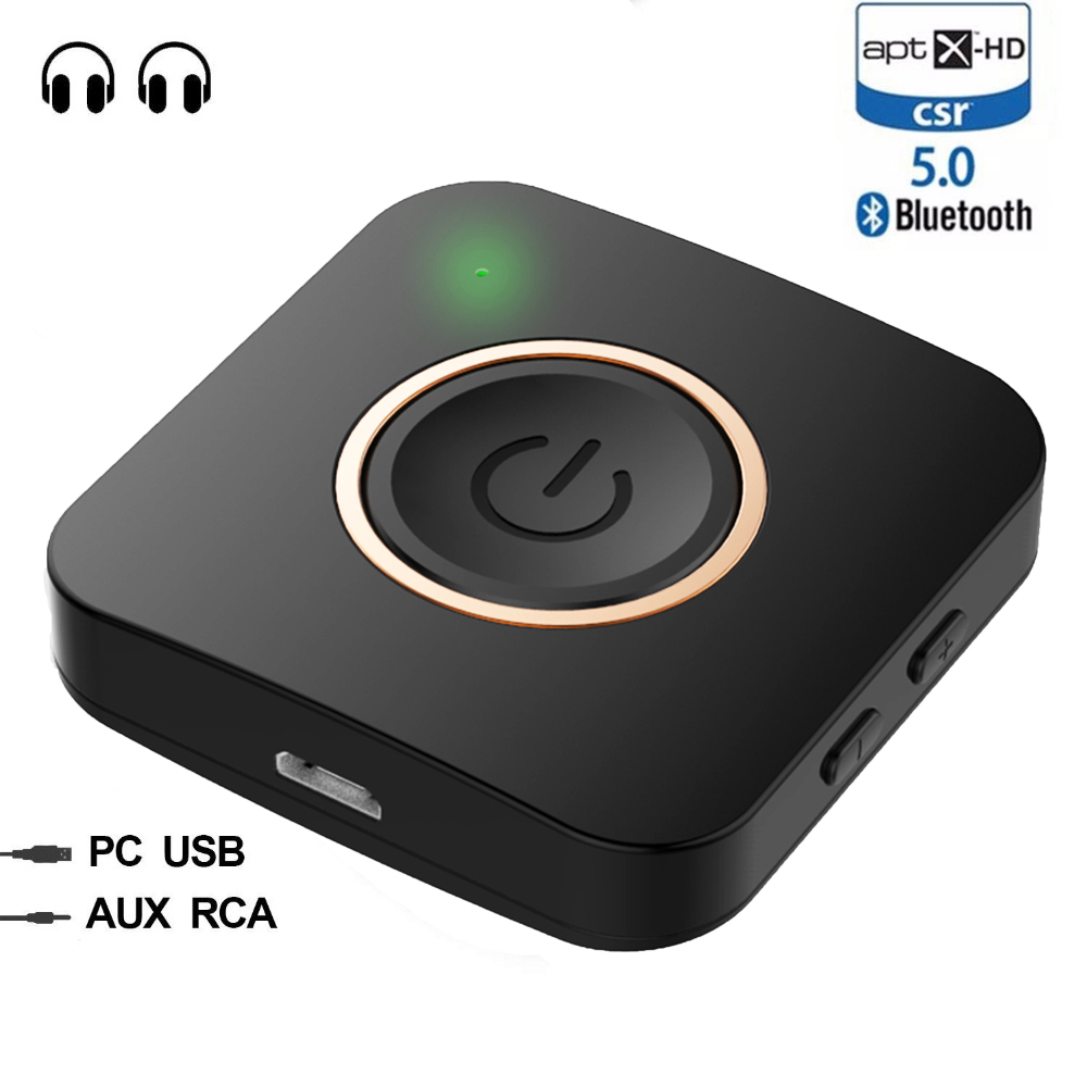 Dual Connection Bluetooth 5.0 CSR8675 Aptx HD Low Latency Stereo Handsfree Aux 3.5mm Music Transmitter Receiver TV Audio Adapter