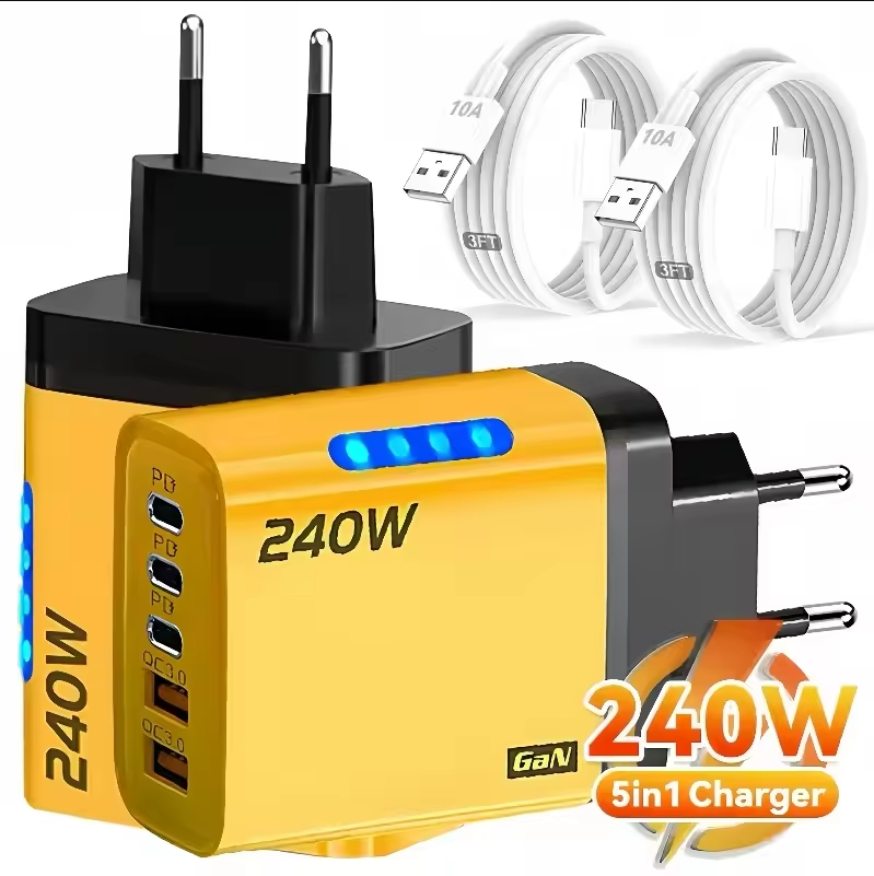 240w pd-oplader usb-c pd-oplader snellader 3.0 gan usb-oplader 5 in 1 snellader voor telefoons voedingsadapter type-c kabel