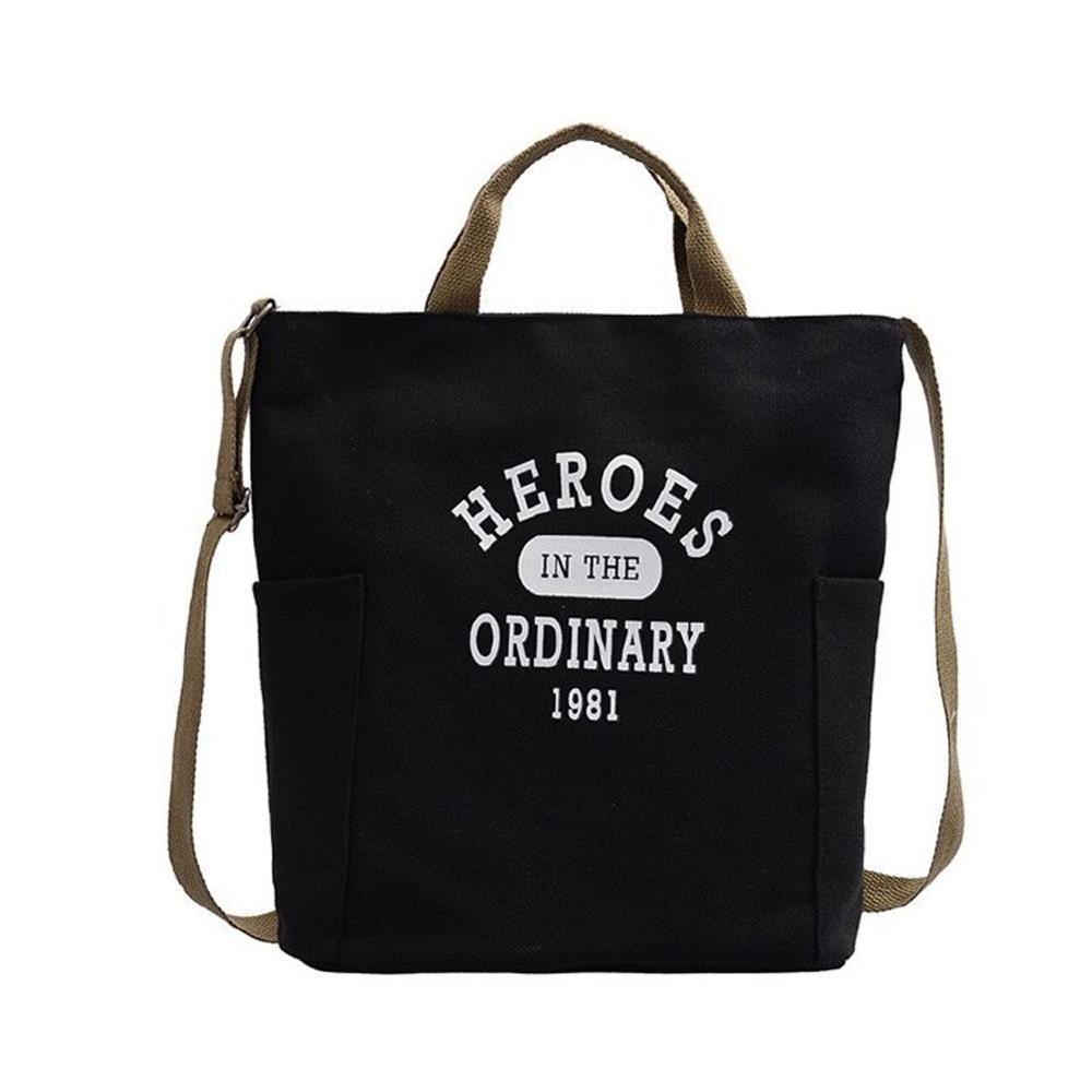 Frog Pendant Women College Style Canvas Bag Single Shoulder Bag Versatile Large Capacity Ladies Messenger Bags: Black