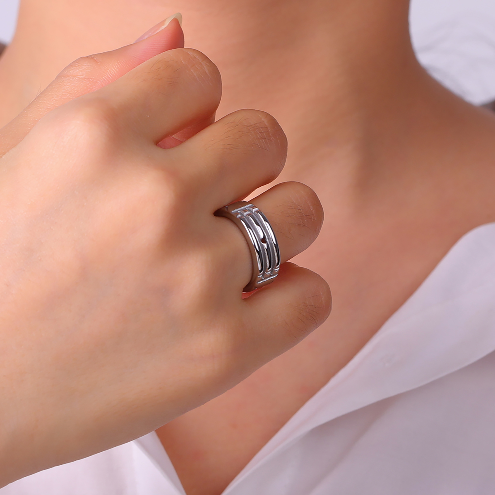 Anillo Skyrim de acero inoxidable con amuleto Atlantis para hombres y mujeres, anillos minimalistas para parejas, banda de boda, joyería de aniversario, al por mayor