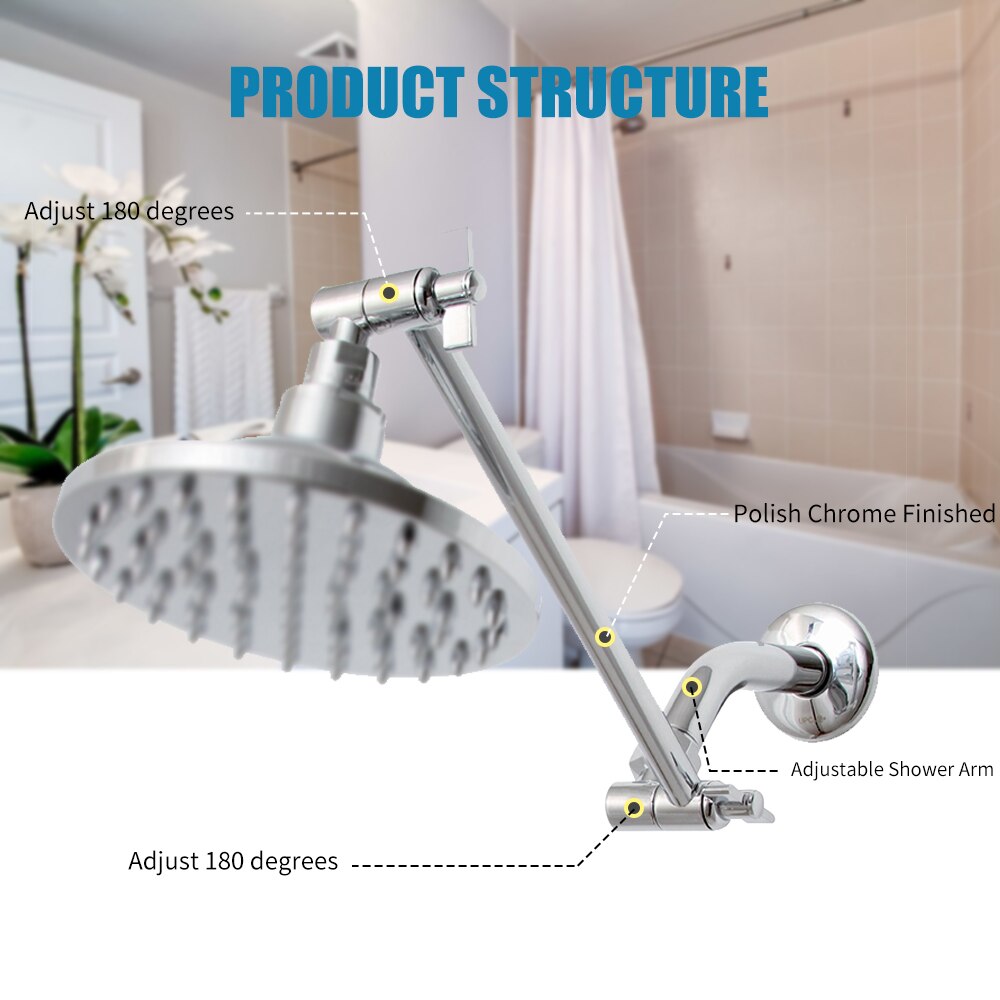 Adjustable Height Angle Shower Arm Extension With Lock Joints 11 Inch Shower Head Extension Arm For Handheld Showerhead Rainfall
