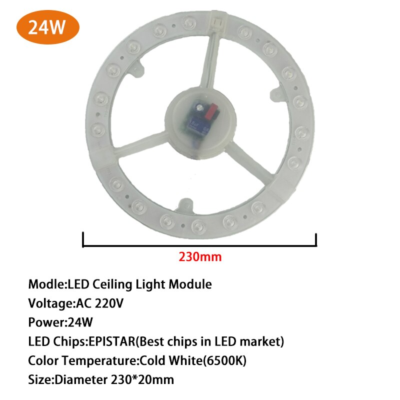 Led Module Licht 220V 12W 18W 24W Ronde Vervangen Plafondlamp Verlichting Bron Handig Installatie Voor huis Binnenverlichting: LED Module light 24W