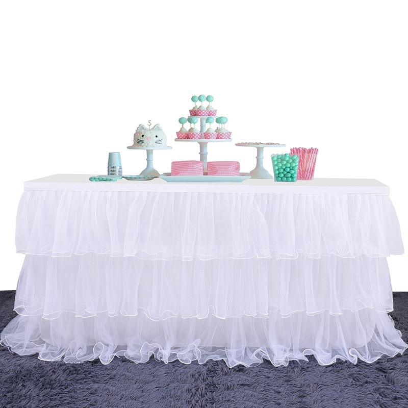 Bryllup bord skjørt til dekor scenen hvite tyll skjørt bryllup skjørt fest bord skjørt baby bursdag decko hendelse bord skjørt