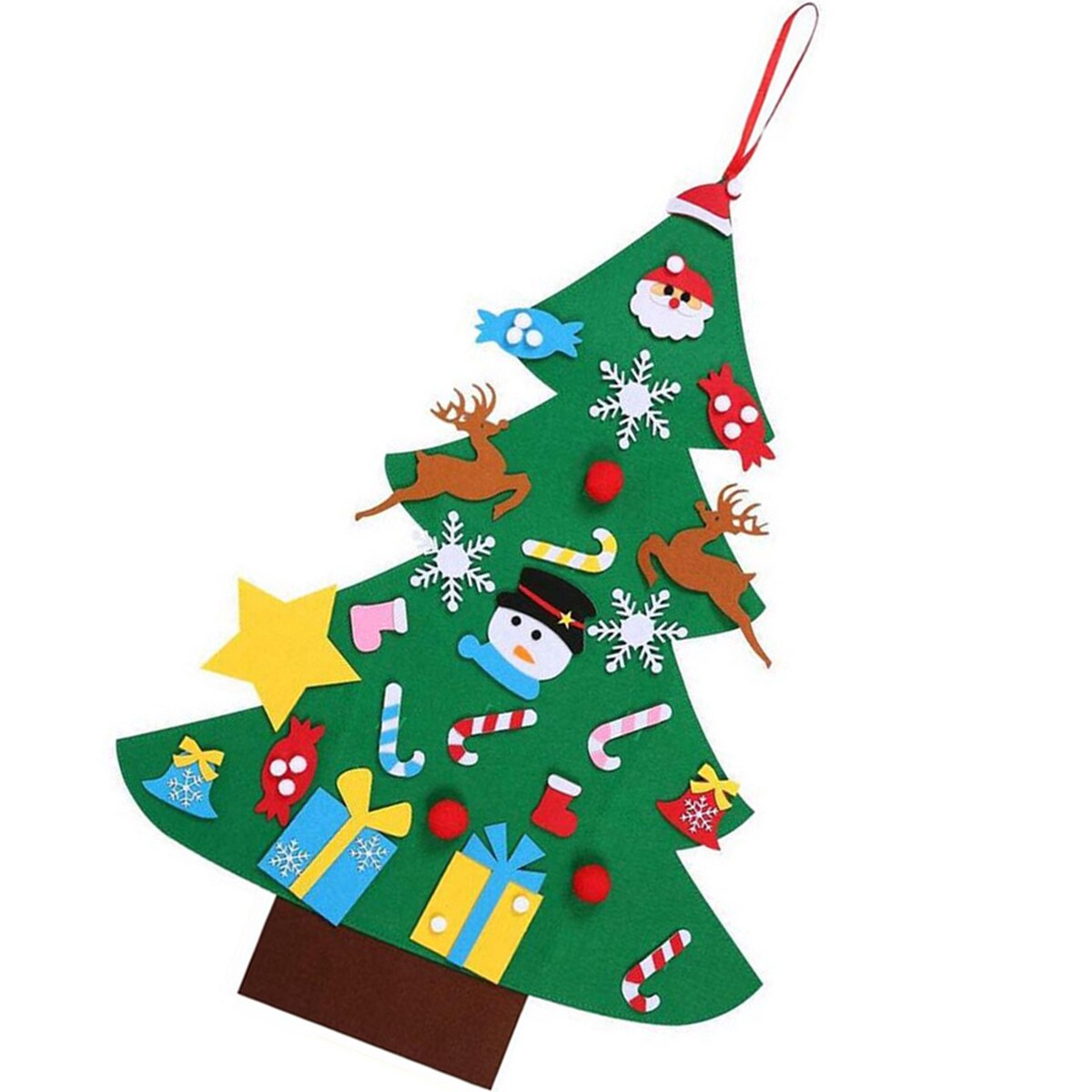 DIY Felt Christmas Tree Set Wall Christmas Tree With Hanging Rope + 26 Ornaments For Toddlers Kids Xmas