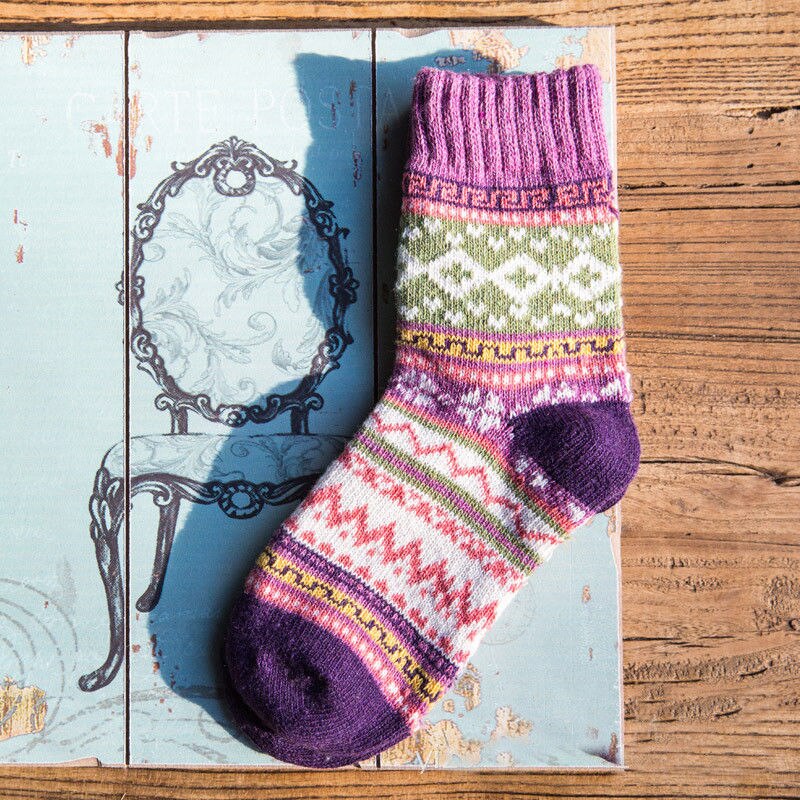 Frauen Mädchen Spezielle aufbringen Socke Wolle Bett Socken draussen drucken gehen Arbeit Winter Thermische Socken: B