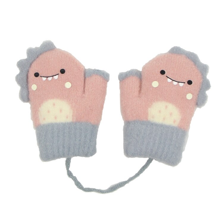 Manopla de piel de conejo para niños, mitones de punto gruesos y cálidos para bebés de 0 a 2 años, guante de invierno con cuello colgante, guantes suaves para bebés