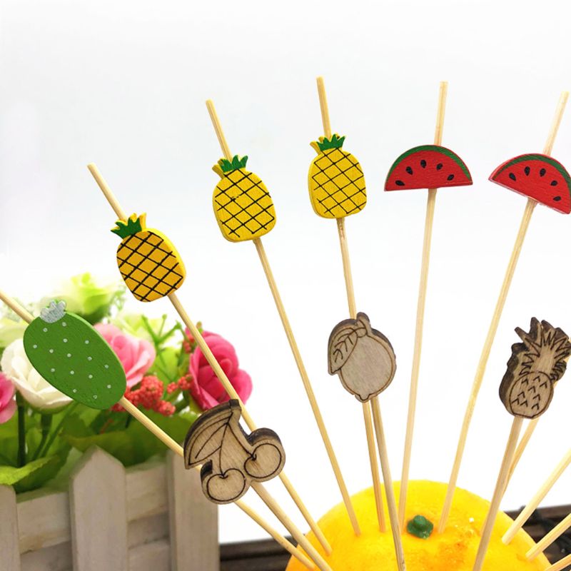 100 Stuks Wegwerp Bamboe Picks Voedsel Fruit Cocktail Handgemaakte Tandenstokers Picknick Feestartikelen Decoratie P82D