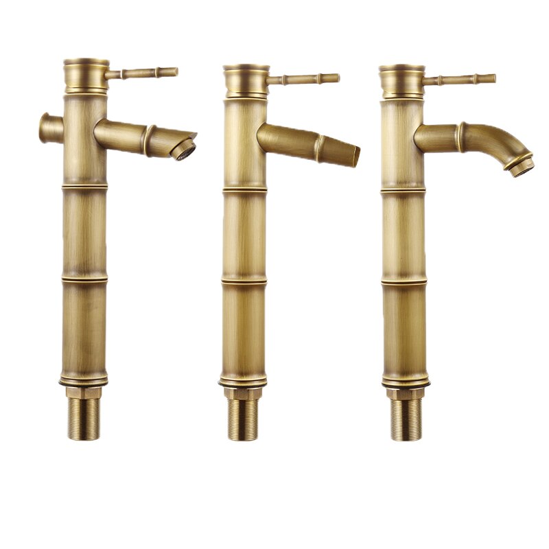 Lottin Wastafel Kraan Antiek Messing Bamboe Stijl Kraan Vintage Brons Afwerking Koper Sink Kraan Enkele Handgreep En Col
