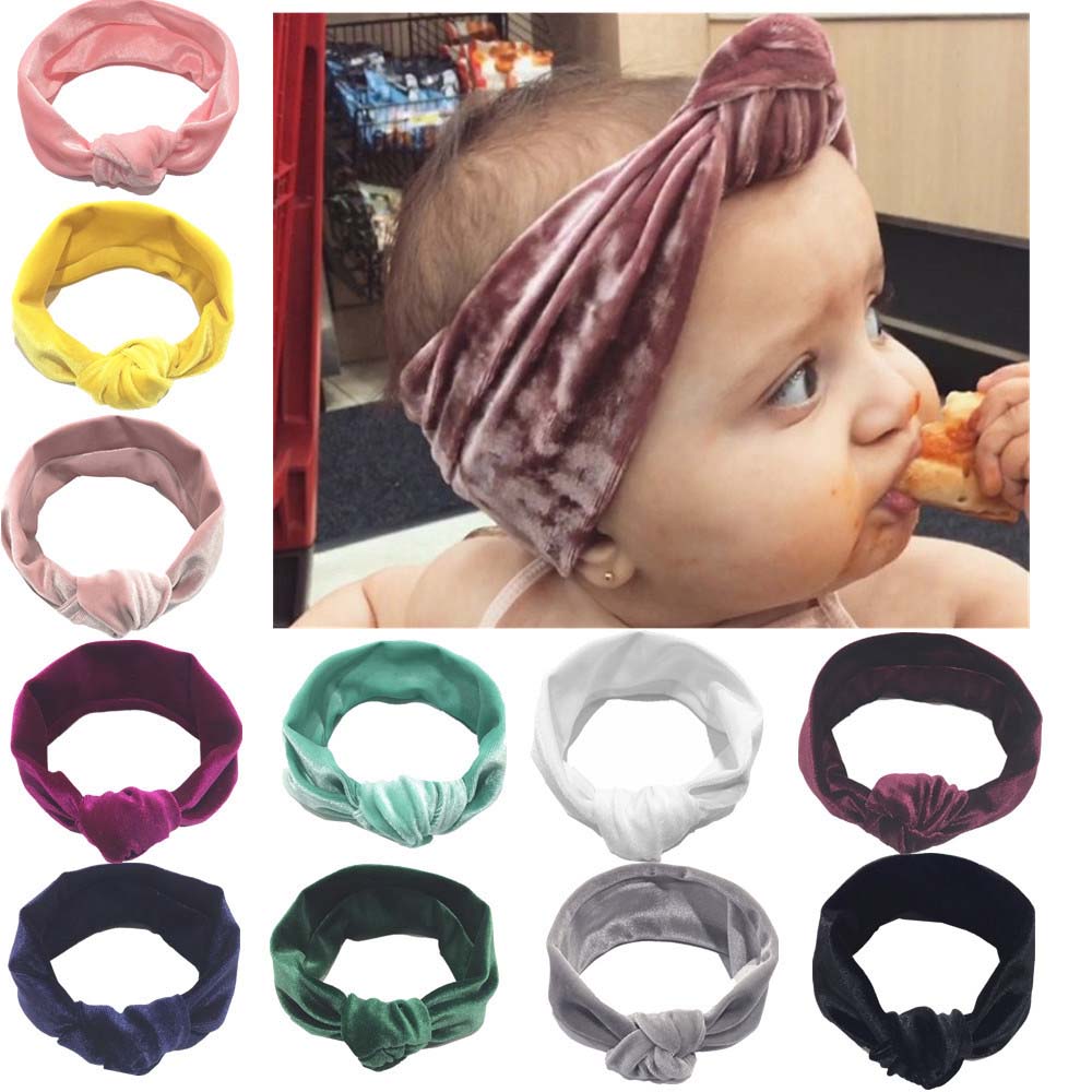 Linda diadema de terciopelo con lazo grande para niña 11 colores turbante anudado cinta para el pelo para infantes accesorios para niños