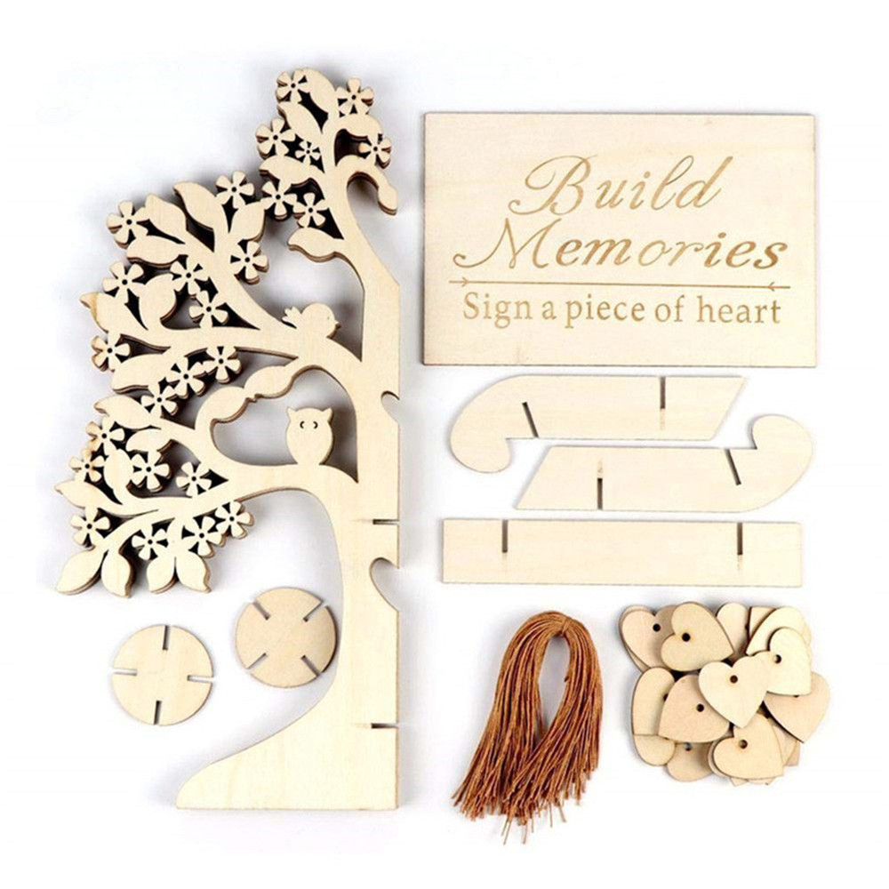 Wedding Guest Book Tree Wishing Tree Wooden Hearts Pendant Ornaments Party Decoration Wedding Party Sign Wishing Tree