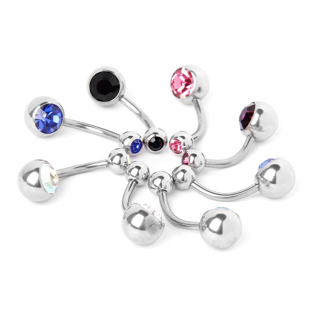 8x Rhinestone Titanium body jewelry navel piercing
