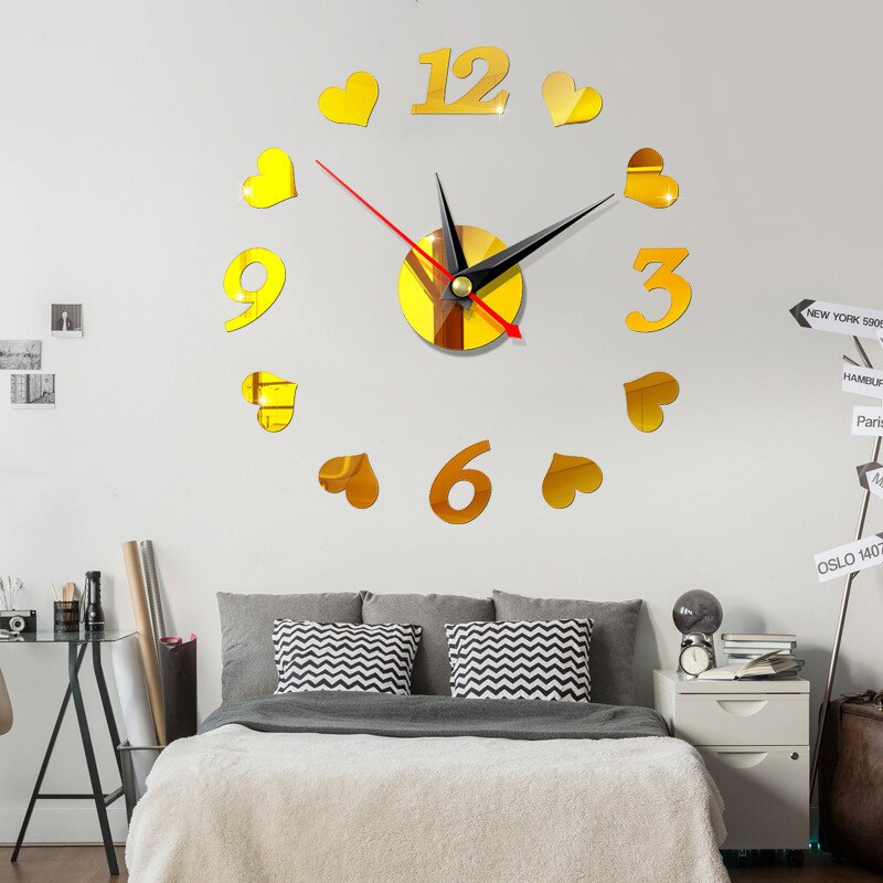3D Wall Clock DIY Acrylic Large Frameless Mirror Number Sticke Art Decal Living Room Decor Wall Clock Modern