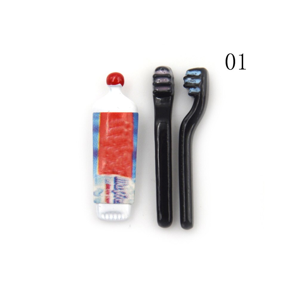 1Set 1:12 Dollhouse Miniature Mini Toothpaste Toothbrush Kitchen Furniture Toy Collectible Miniature Toys