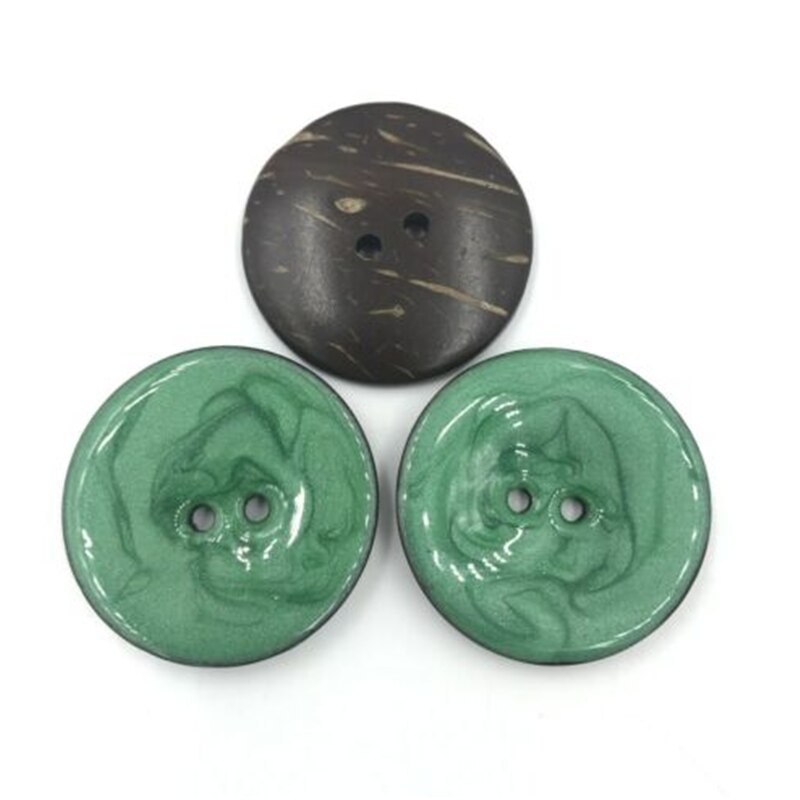 Bricolage 5 pièces coquille de noix de coco émail boutons outils de couture vêtements accessoires artisanat décoratif taille 40mm trou taille 4mm: Green -5pcs