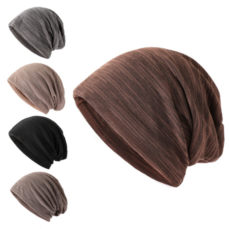 Gorros finos Unisex de Color sólido para hombres y mujeres, gorro de cobertura tejido de algodón, gorros de tela de doble capa, gorro informal