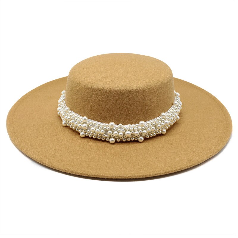 Gorro con lazo redondo para mujer, sombrero de ala ancha con perla y cadena, sombrero de playa, imagen , novedad, primavera y otoño