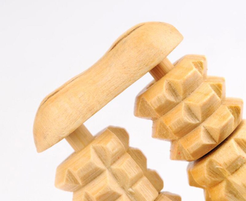 Wooden household massage stick wooden manual push back ball roller type sole cervical spine lymph waist and leg massager