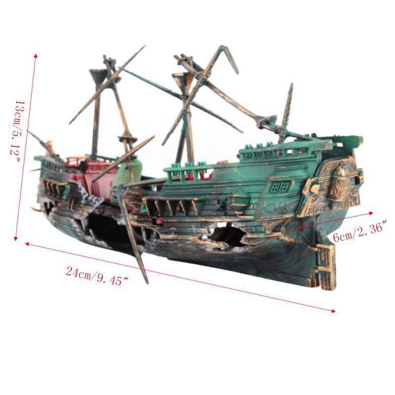 Decoración de acuario de 24x13cm, barco roto con forma de barco, tanque de peces hundido separado, decoración de naufragio hundida para el hogar