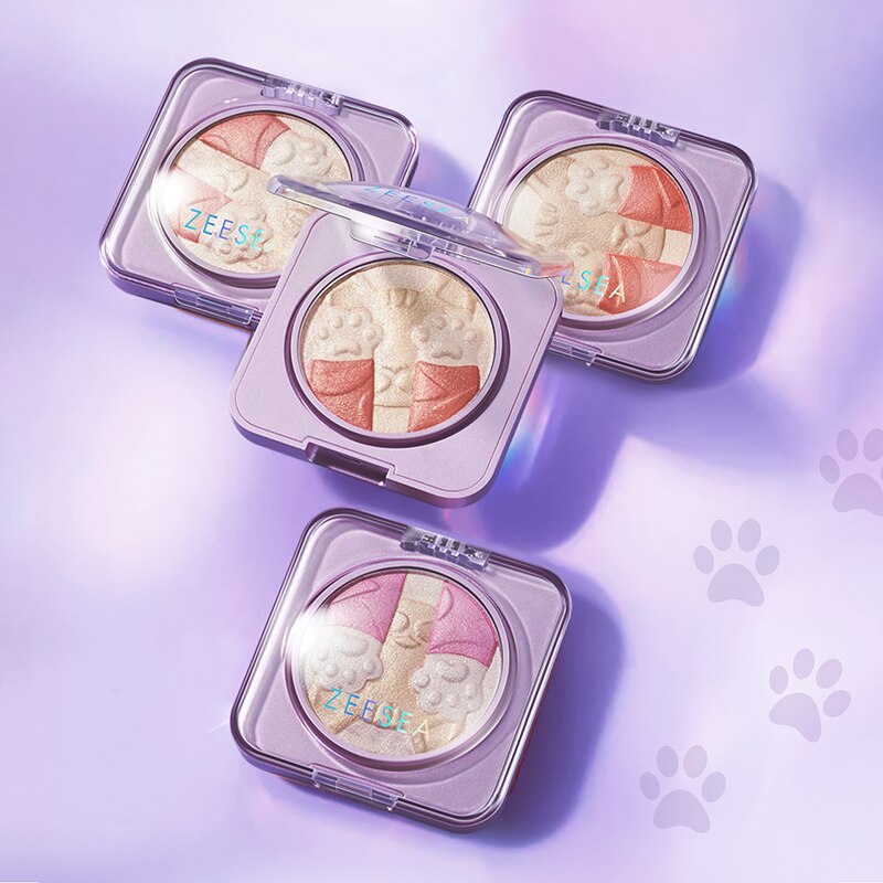 ZEESEA Highlighter Make Up Face Blusher Palette Highlighter Contour Highlight Blush Glowing 2 In 1 Space Cat 4.2g