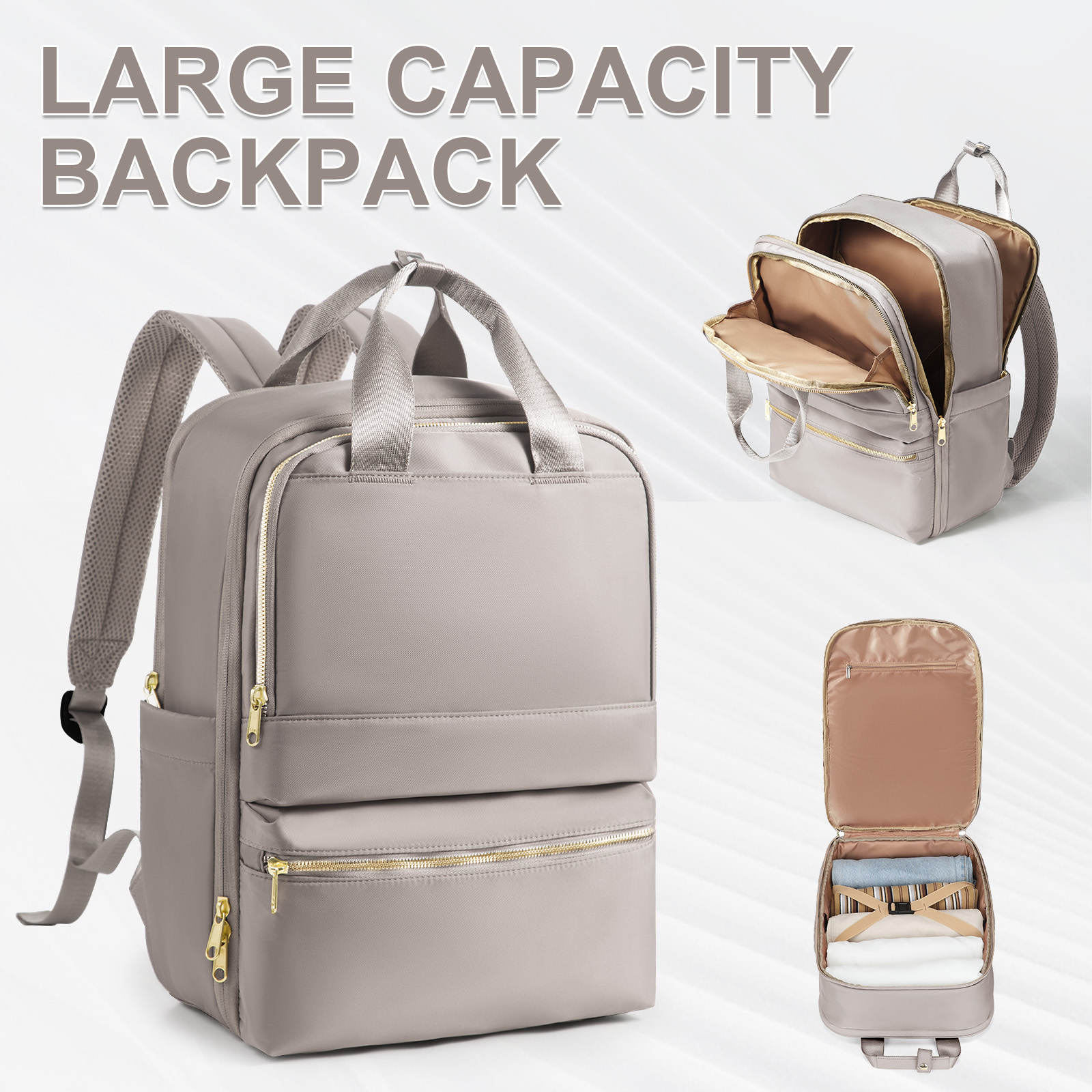 Mochilas de moda feminina para trabalho de negócios universitários, mochila de viagem elegante bolsa feminina mochila de lazer, mochila do professor: Cáqui