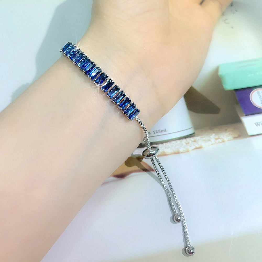 Pulseras de tenis ajustables para mujer, cadena de cristal de circonia brillante azul en la mano, pulsera con dijes para mujer, joyería de tendencia, para niña