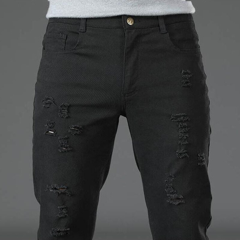 Jean déchiré en Denim pour homme, pantalon évasé, noir, classique