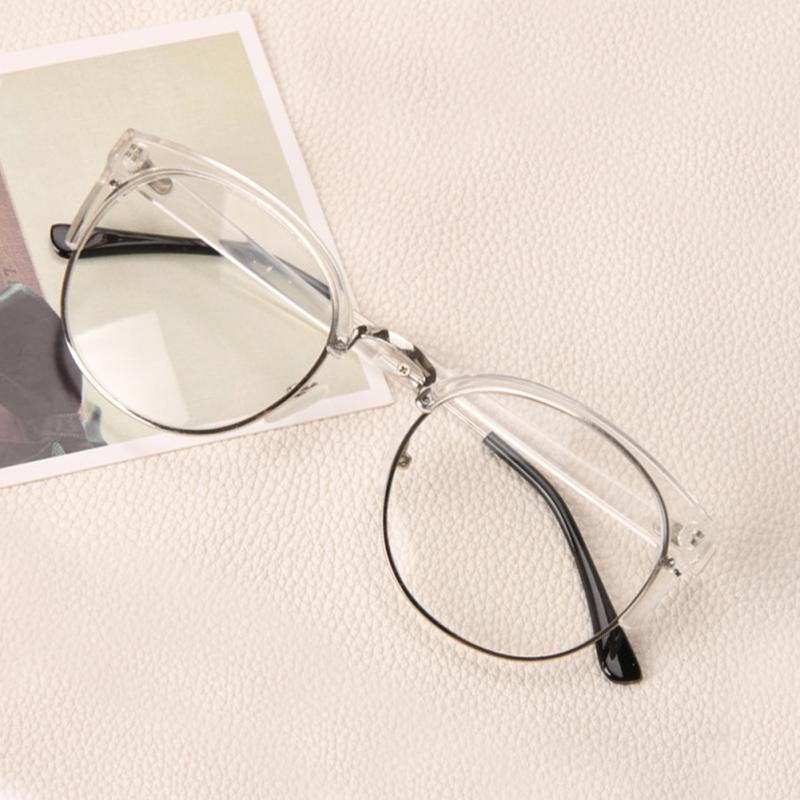 Women Stylish Cat Eye Semicircle Frame Optical Glasses Lightweight Metal+Plastic Anti-Radiation Goggles Plain Glass Spectacles