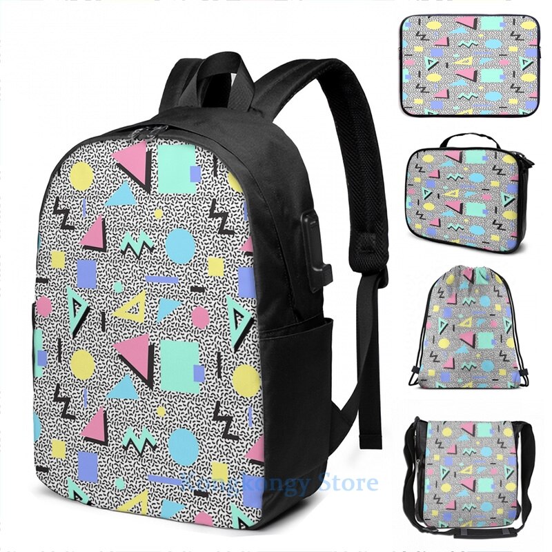 Divertida mochila con estampado gráfico de Menfis, color Pastel, con carga USB, para hombre, colegio, bolsa de viaje para mujer, bolsa para ordenador portátil