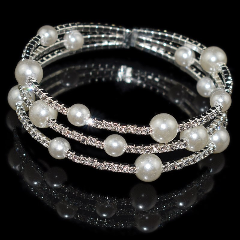 Crystal Parel Opening Armbanden Armbanden Voor Vrouwen Gold Verzilverd Stretching Armbanden Pulseras Mujer Sieraden: 13-Silver-3Row