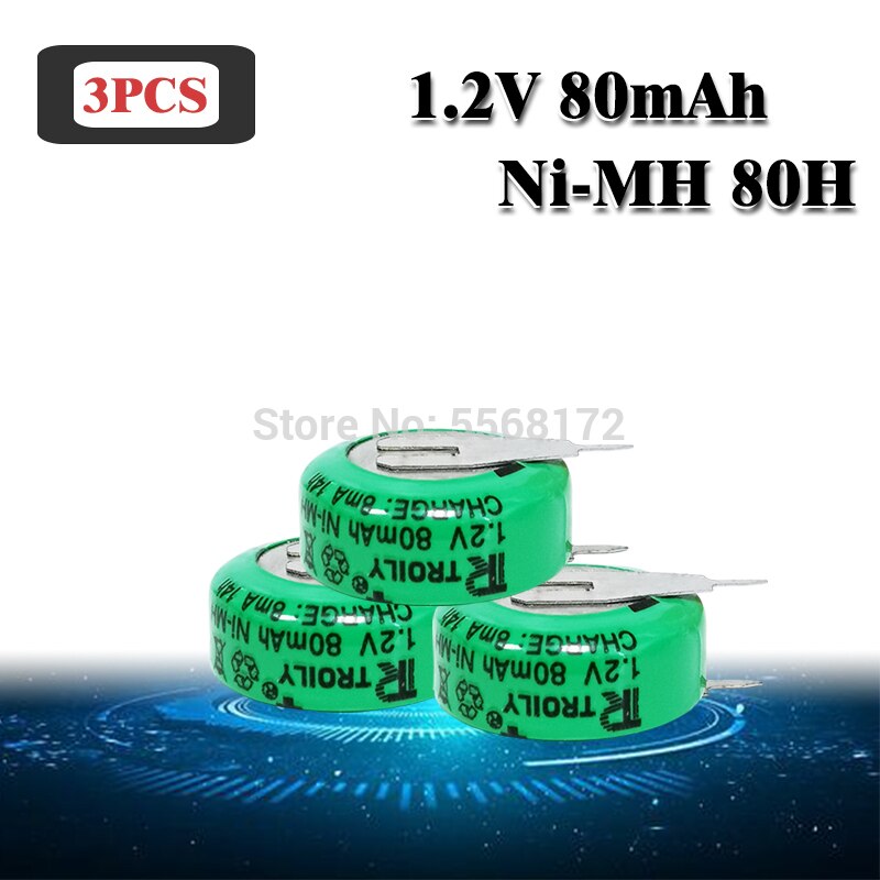 1.2V 80mAh Ni-MH Ni MH Rechargeable Batteries With Solder Pins Rechargeable Button Cell Battery For Electric Toys: 3pcs