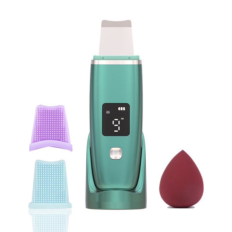 Ultrasonic Skin Scrubber Deep Cleaner Vibration Face Spatula Blackhead Remover Facial Scrubber Shovel Clean Cavitation Peeling: without box green