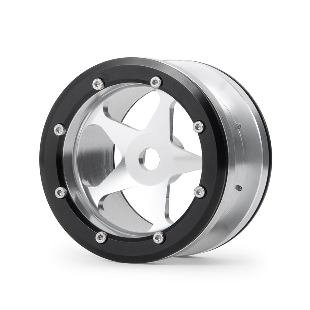 AXSPEED RC Car Wheels - 2.2 Inch Aluminum Alloy Beadlock Wheels Set for 1/10 RC Axial Wraith, TRX-4 - 40mm Width: Silver and Black 1 pc