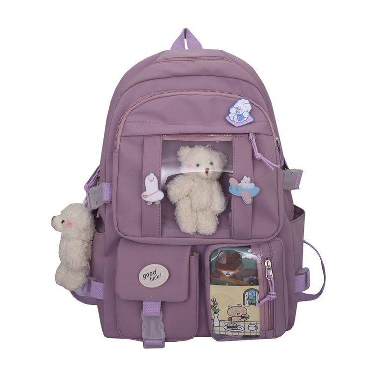 Sac à dos japonais multi-poches pour filles, pour adolescentes,: Purple / Without Bear Badges