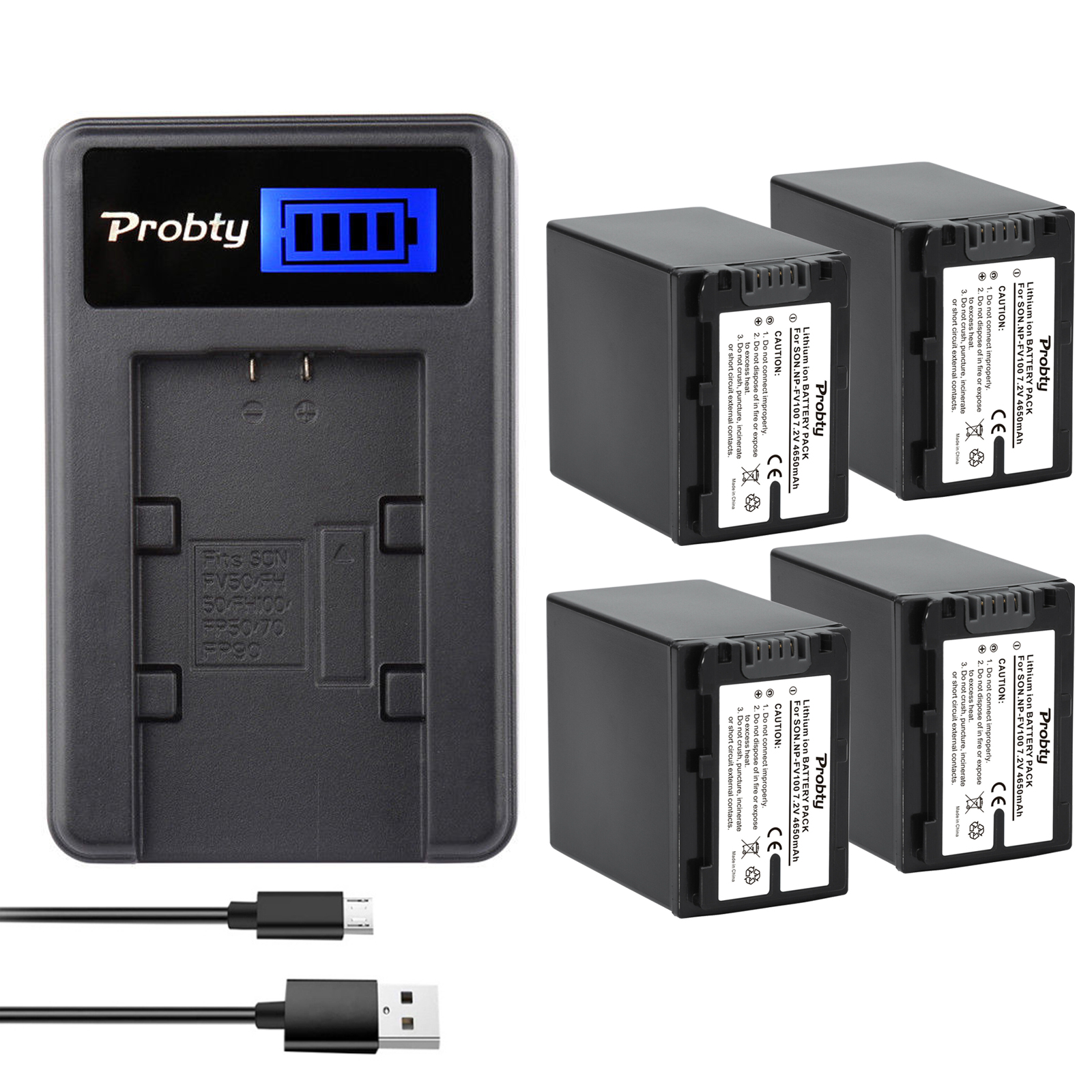 4650mAh NP FV100 NP-FV100 FV100 Batteries + LCD USB Charger for Sony NP-FV30 NP-FV50 NP-FV70 SX83E SX63E FDR-AX100E AX100E: Pink